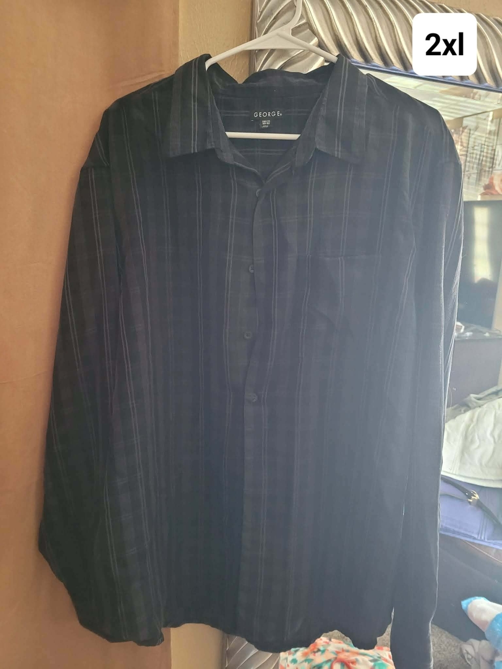 George Men’s Black and Dark Gray Striped Button-Down Shirt
